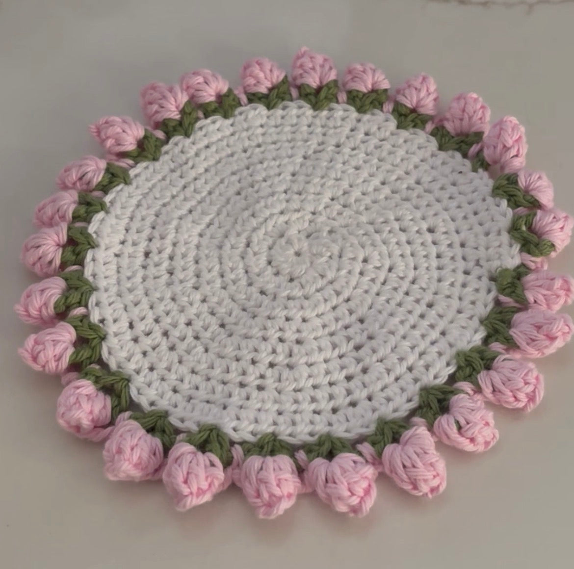 Hand Crochet Rose Bouquet Doily with China Cup & Saucer