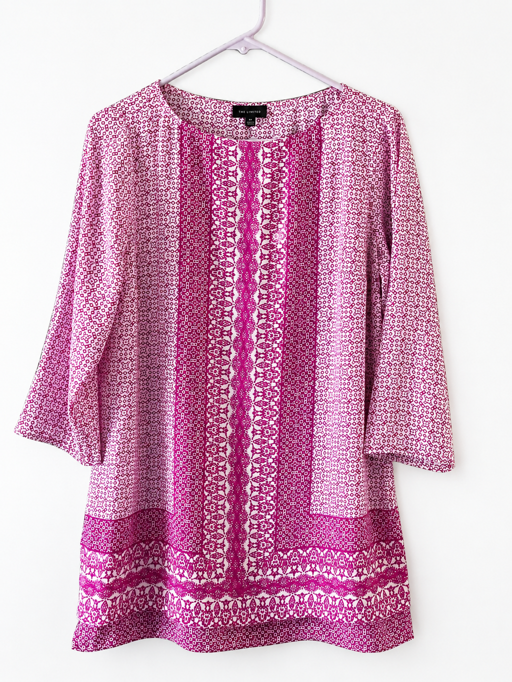 The Limited Women’s 3/4 Sleeve Geometric Print Tunic Blouse Purple Pink Size Medium