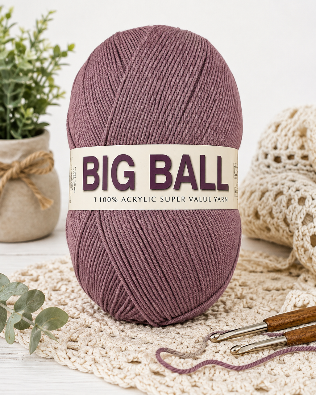 Mary Maxim Big Ball Acrylic Yarn – Deep Blush (Shade 459008)